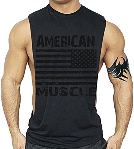 Interstate giyim A. Ş. Amerikan kas egzersiz T-Shirt vücut geliştirme Tank siyah ABD ABD