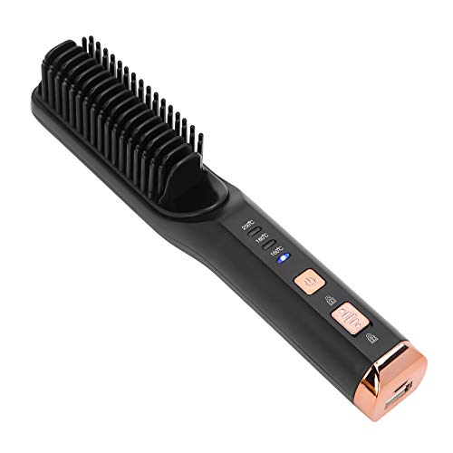 Saç düzleştirici fırçası USB şarj 3 dişliler sıcaklık saç düzleştirici elektrikli ısıtma sıcak tarak saç şekillendirici aracı(siyah)