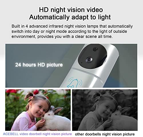 ACEBELL WiFi Video Kapı Zili Kamera Akülü, Hareket Algılama 1080 P Gece Görüş, 2-Yönlü Ses Kablosuz Kamera Kapı Zili Ağ Geçidi