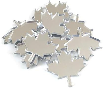 Süper Serin Kreasyonlar Kanadalı Akçaağaç Yaprağı Şekilli İşçiliği Aynaları, 10'lu Set, Birçok Renk, Kırılmaz Akrilik, Gümüş