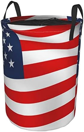 Amerikan Bayrağı Yurtsever Yuvarlak Tunik Kirli Cep Su Geçirmez Büyük Oxford Kumaş Katlanabilir Çamaşır Depolama Sepeti Kirli