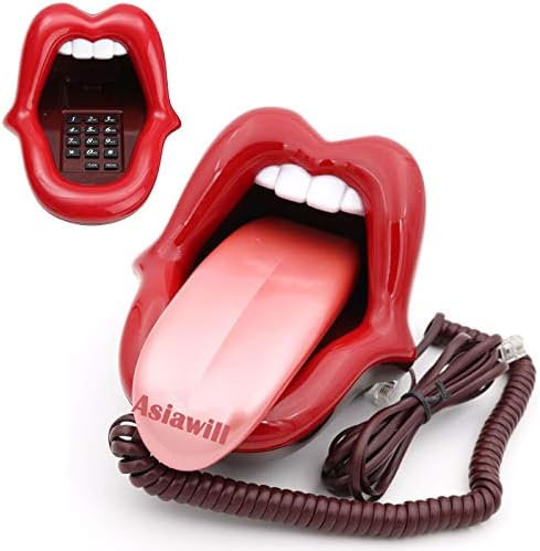 Asiawill Yenilik Dil Germe Seksi Dudaklar Ağız Kablolu Masa Ev Retro Telefon Telefon (Kırmızı)
