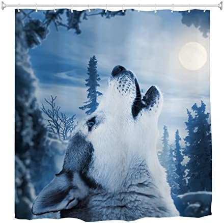 Goodbath Howling Kurt Duş Perdesi, yaban Hayatı Hayvanlar Su Geçirmez Polyester Kumaş Banyo Banyo Perdeleri, 72x72 İnç, Beyaz
