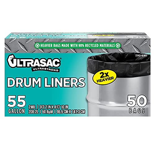 Ultrasac Ağır Hizmet Tipi 55 Galon Yüklenici Torbaları - (40 Sayım, 3 MİL) - 38 x 58 - Büyük Siyah Plastik Çöp Kovası Gömlekleri-Dış