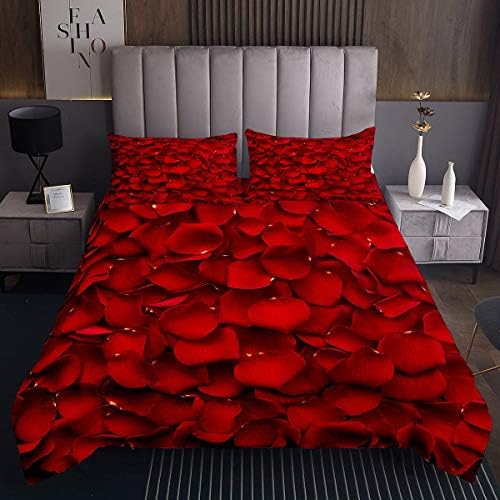 Erosebridal Kız Gül Yatak Örtüsü, Kırmızı Çiçek Yaprakları Kapitone Yatak Örtüsü sevgililer Günü Yorgan Kral Boyutu, romantik