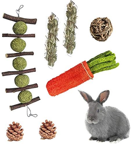 Tavşan Çiğneme Oyuncak Seti, Timothy Çim Topları ile %100 Doğal Elma Ağacı Çubukları Kafes Aksesuarları Diş Sağlığını İyileştirir,