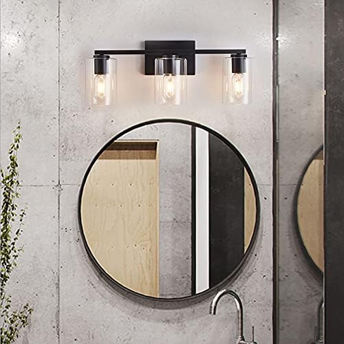 DRNANLİT siyah Banyo Vanity ışık fikstür, 3-Light endüstriyel duvar Aplik ile Temizle Cam Gölge, modern Duvar yatak odası için