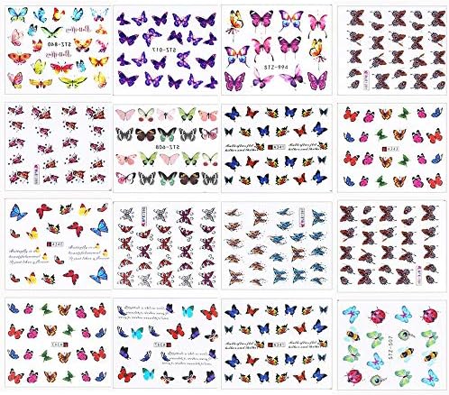 30 Levhalar Kelebek Nail Art Etiketler Akrilik Çivi Su Transferi Çıkartmaları Kadınlar için Tırnak Sanat Tasarım Sticker Manikür