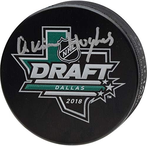 Quinn Hughes Vancouver Canucks İmzalı 2018 NHL Taslak Logo Hokey Diski - İmzalı NHL Diskleri