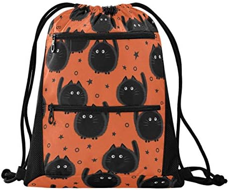 İpli çanta Kedi spor sırt çantası hafif Cadılar Bayramı Kediler Turuncu spor çanta Plaj yüzme Spor Yoga Yürüyüş için