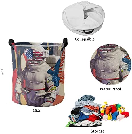 Çamaşır Sepetleri Amerikan Bayrağı Kartal Katlanabilir Giysi Sepet Yurtsever Spaceman Yıldız Şerit Katlanabilir Bağlantısız