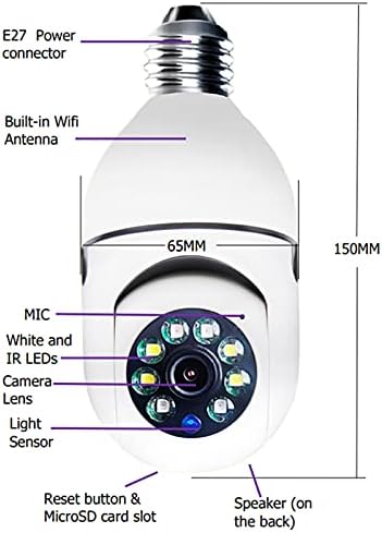 Fakavear Pan Tilt Güvenlik Kamerası, E27 WiFi Ampul 3MP PTZ Panorami Kamera 360° AI İnsan Algılama Otomatik İzleme İki Yönlü