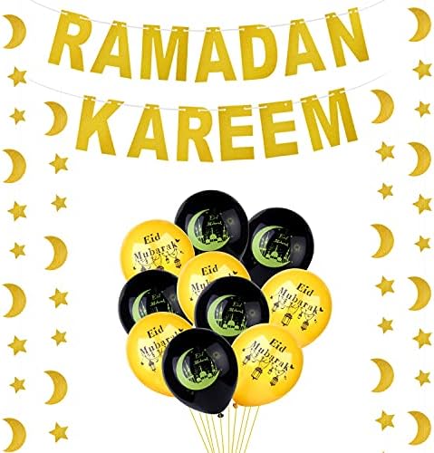 TUPARKA Ramazan Süslemeleri-Ramazan Kareem Banner ve Ay Yıldız Çelenk Eid Festivali Parti Dekorasyon için, Altın Glitter Ramazan