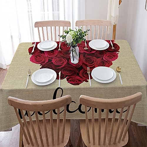 ArneCase Masa Örtüsü Dökülmeye Dayanıklı Masa Örtüleri Yemek için Romantik Kırmızı Güller üzerinde Retro Pamuk Keten Arka Plan