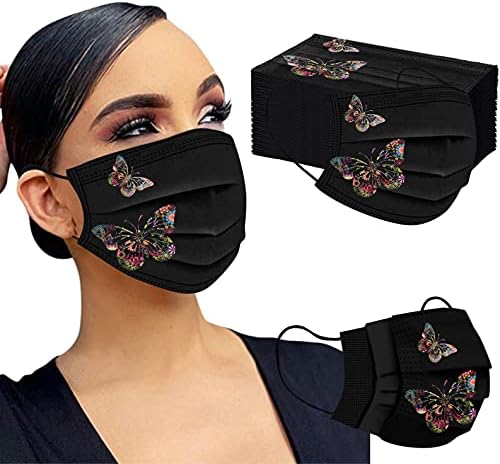 Yetişkinler için siyah Tek Face_Masks, 50PCS tek Kullanımlık Face_Covering,Sevimli Siyah Kelebek Desen Yazdırır
