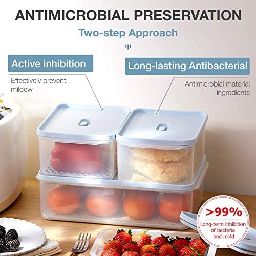 Laramaıd 3 Paketi Taze Üretmek Tasarrufu Antibakteriyel Gıda saklama kabı Seti ile Bacalı Kapaklar ve Drenaj Tepsiler, BPA-Ücretsiz