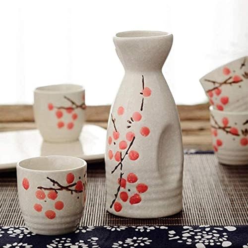 SXRC 5 Adet Sake Seti, Japon Geleneksel El Boyalı Tasarım Porselen Çömlek Seramik Sake Bardak, el Sanatları Erik Çiçeği şarap