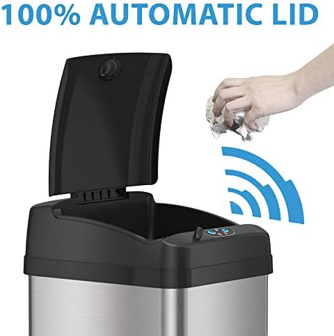 iTouchless 13 Galon Fotoselli Sensörlü Çöp Kutusu, Otomatik Sensörlü Çöp Kutuları için Gümüş ve AC Güç Adaptörü, Resmi ve Üretici