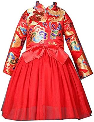 Qipao Elbise Çocuk Çocuk Kız Tang Takım Elbise Cheongsam İşlemeli Prensler Elbise