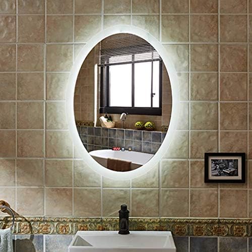 Led Işıklı Makyaj Aynası Banyo Aynası Dokunmatik Ekranlı ve Buğu Çözücü+Zaman/Sıcaklık Göstergeli Oval Duvara Monte Makyaj