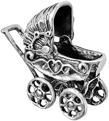 Charm-Gümüş-Takı-Kolye-Bebek Arabası Pram Arabası Hareketli Üst 3D