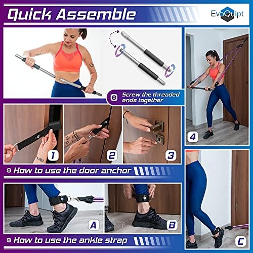 Direnç Bantlı Pilates Bar Seti, Taşınabilir Direnç Çubuğu, Bantlı Gergi Çubuğu, Dirençli Bantlı Kuvvet Egzersiz Çubuğu, Kapı