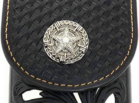 Texas Batı Batı Kovboy Tooled Çiçek Deri Lone Star Concho Kemer Döngü Orta Cep Telefonu Kılıfı Kılıf (Siyah / Bej)