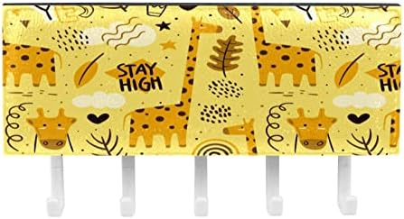 Karikatür Doodle Zürafa EVET Kalp Sarı Anahtar ve Posta Tutucu Duvarlar için-Anahtar Askı ile Posta Organizatör ve 5 Kanca,