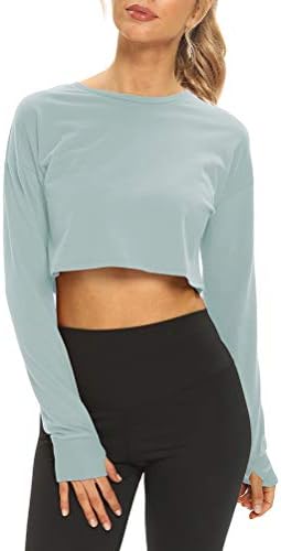 Mippo Uzun Kollu Kırpma Üstleri Egzersiz Atletik Spor Gömlek Kırpılmış Tişörtü Kadınlar için