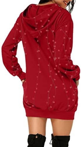 YMING Womens Noel Kapşonlu Cepler Kazak Ren Geyiği Baskılı Hoodie Elbise Noel Uzun Kollu Tişörtü