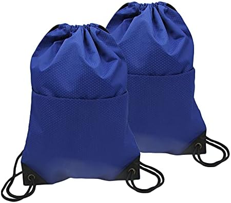 İpli sırt çantası okul çantası 2 Paketi için Çocuk Kadın Erkek Büyük Boy Spor spor Çanta Sackpack ile fermuarlı cebi Kraliyet