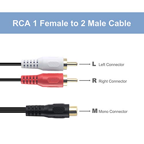 VCELINK RCA Splitter 1 Kadın 2 Erkek (8 İnç), Stereo Ses Y Kablosu, altın Kaplama Çift RCA Erkek Adaptörü için Araç Ses, Subwoofer,