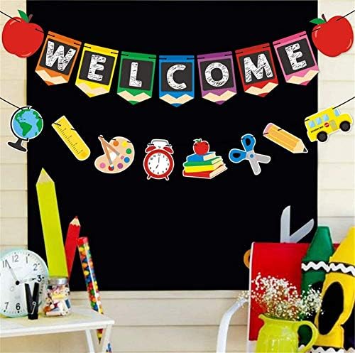 Hoşgeldiniz okul Afiş İlk Gün Yeni Sınıf Sınıf Flama Dekorasyon Malzemeleri Apple Kalem Kırtasiye Çelenk Fotoğraf Sahne Okula