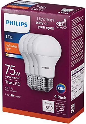 Philips A19 E26 (Orta) LED Ampul Yumuşak Beyaz 75 Watt Eşdeğerlik 4 pk