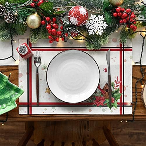 Artoid Modu Kardinal Kuş Evi Zencefilli Adam Noel Placemats Yemek Masası için, 12x18 İnç Mevsimsel Kış Noel Tatil Rustik Vintage