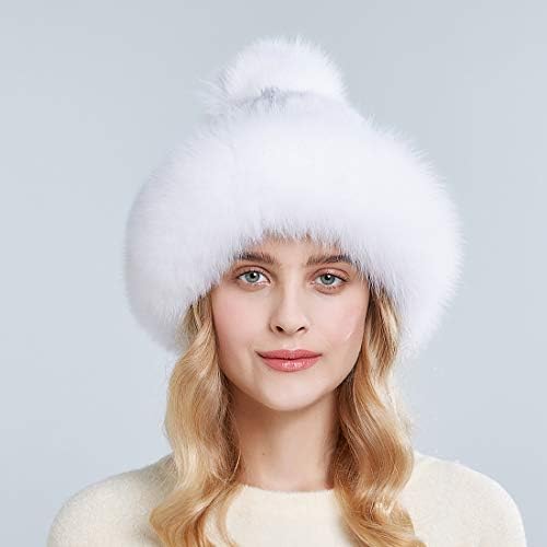 Kadınlar için gerçek Vizon Kürk Silindir Şapka Kış Sıcak Tilki Pom Pom El Örgü Şapkalar