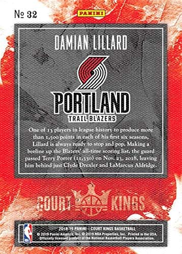 2018-19 Panini Mahkemesi Kings Yeşim 32 Damian Lillard Portland Trail Blazers Basketbol Kartı