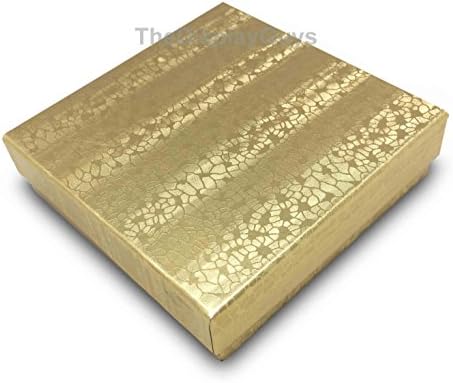 TheDisplayGuys 25-Pack 33 Pamuk Dolgulu Karton Kağıt Mücevher Kutusu Hediye Kutusu-Altın Folyo (3 1/2 x 3 1/2 x 1)