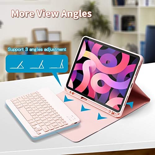 Fareli iPad air 4 Klavye Kılıfı, Arkadan Aydınlatmalı Ayrılabilir İnce Klavye, Kadınlar için Klavyeli Folio Akıllı Kapak Çevirin