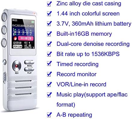 WDBBY 16 GB Renkli Ekran Ses Aktif Kaydedici 1536 KBPS Kayıt Dijital Ses Kayıt MP3 Müzik Çalar Kulaklık (Kapasite: 16 GB)