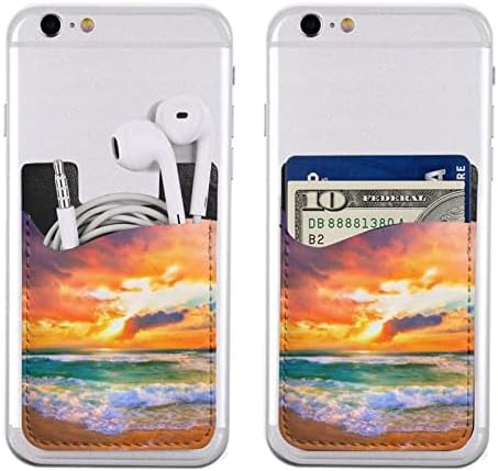 Okyanus Gökkuşağı Plaj Günbatımı Veya Gündoğumu telefon kartı tutucu Cep Telefonu Sopa Kart Cüzdan Kol Cep Telefonu Geri Sopa