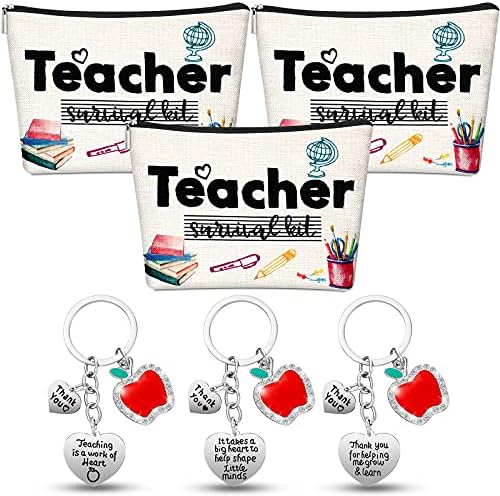 6 Parça Öğretmen Takdir Malzemeleri, 3 Parça Öğretmen Makyaj Kılıfı ve 3 Parça Öğretmen Anahtarlıklar Öğretmen Kozmetik Çantaları