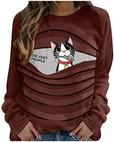Kadınlar için Nulairt Tişörtü,Komik Kedi Baskı Kazak Uzun Kollu Grafik Crewneck Casual Bluzlar Tops
