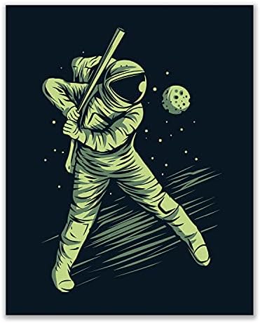 Astronot Beyzbol Duvar Sanatı Baskılar - Spor Alanı - 3 Set (8x10) Poster Fotoğrafları-Yatak Odası - Man Cave Dekor