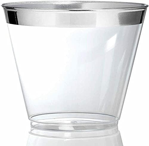 9 oz Sert Plastik Parti Bardakları 100 Paket-Gümüş Jant Tek kullanımlık bardaklar Parti için içme bardakları Su bardakları