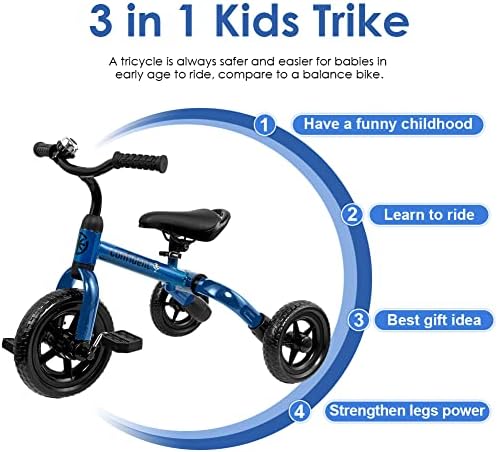 YGJT 3 in 1 Üç Tekerlekli Bisiklet Bebekler için Yaş 2-4 Yaşında, Katlanır Çocuk Bisikletleri ile Ayarlanabilir Koltuk ve Çıkarılabilir