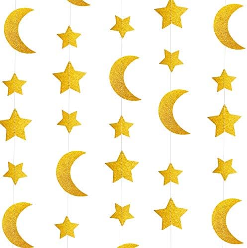 Altın Glitter Crescent Moon Twinkle Yıldız Garlands Garlands Bebek Duş Doğum Günü Düğün Nişan Gelin Bebek Duş Tavan Asılı Süslemeleri,