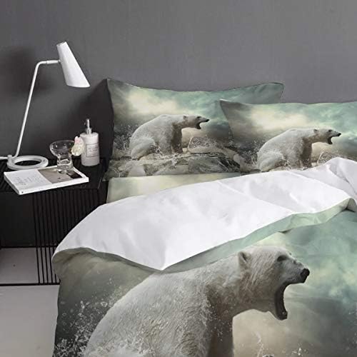 4 Adet nevresim yatak seti - 1 Nevresim + 1 Düz Levha + 2 Yastık Shams, Pus Gün Geri Çekilen Arctic Buz Kükreyen kutup ayısı