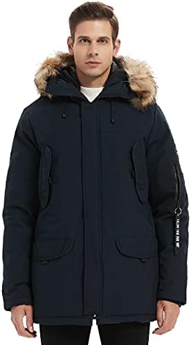 Molemsx erkek Vegan Aşağı Kış Ceket Dağ Kalınlaşmak Çizgili Kürk Kapşonlu Uzun Anorak Parka Yastıklı Ceket XS-3XL