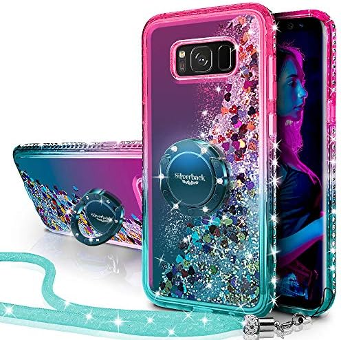 Silverback Galaxy S8 Aktif Kılıf, Hareketli Sıvı Holografik Sparkle Glitter Kılıf ile Kickstand, Bling Elmas Rhinestone Tampon